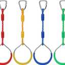 Set of 4 Children's Gymnastics Rings, Morwealth Climbing Rings, Trapeze Swing Bar Rings, Gymnastics Rope Rings, Gym Rings for Ninja Accessory Set for the Garden
