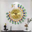 FLEBLE Large Wall Clocks for Living Room Decor Gold Decoration Wall Clock Silent Battery Operated Non Ticking for Bedroom Kitchen 14 Inch Retro Peacock Crystal Wall Watch Quartz for Home Office Indoor