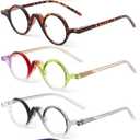 JM 5 Pack Round Reading Glasses for Women Men, Vintage Small Blue Light Blocking Computer Readers with Spring Hinges 1.25