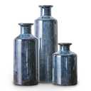 Sowlvenco Blue Ceramic Vase Set of 3, Modern Farmhouse Small Vases, Rustic Terracotta Bottles for Living Room Fireplace, Centerpiece Table Decor