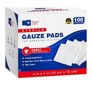 100pc Large Sterile Gauze Pads 4x4 Sterile for Wounds Bulk - 12ply Woven Gauze Sponges 4x4 Sterile - USP IV Breathable Mesh 4x4 Gauze Pads Sterile for Enhanced Absorption - First Aid Medical
