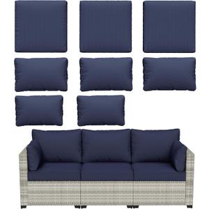 8 pcs Outdoor Cushion Slipcovers Outdoor Patio Cushions Covers Replacement Waterproof with Zipper w/3 Seat Cushion Covers and 5 Backrest Pillow Covers, Covers Only (Navy Blue)