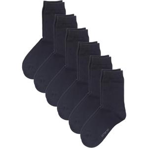 COTTON DAY Unisex Little Kids Youth Boys Girls Soft Cotton Crew Dress Socks Seamless Toe Black White Gray Navy 6 Pack, X-Large