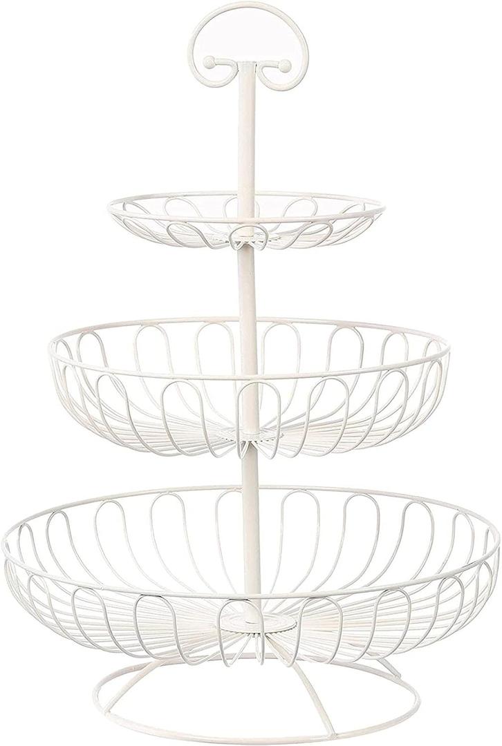 Juvale Countertop Fruit Bowl 3Tier Wire Fruit Basket  18.25 in Tall, White Metal, Classic Round Style  SpaceSaving Kitchen Organizer & Produce Stand with ToolFree Assembly & Carry Handle