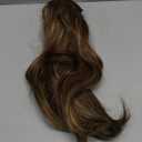 KooKaStyle Short Hair Extensions 6PCS 14 Inch Wavy Curly Hairpieces Synthetic Soft Lace Weft Clip in Hair Extensions-Light Brown with Caramel Blonde for Women