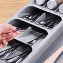 Expandable Kitchen Drawer Organizer, Adjustable Cutlery Trays and Utensil Holder, Kitchen Drawer Dividers Storage for Silverware, Flatware, Knives, Spoons, Gray