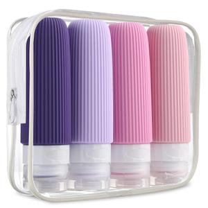 Mrsdry Travel Bottles - 4 Pack, 3oz BPA Free Leak Proof Silicone Containers, TSA Approved, Purple