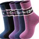 Pleneal Wool Socks for Women - Womens Wool Socks Winter Warm Cozy Knit Sock for Women Men (5 Pairs Purple Octagon,5-9)