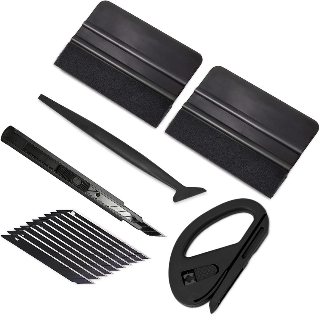 Gomake Vehicle Vinyl Wrap Window Tint Film Tool Kit Include 4 Inch Felt Squeegee, Retractable 9mm Utility Knife and Blades, Zippy Vinyl Cutter and Mini Go Corner Squeegee for Car Wrapping (5 Tools)