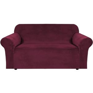 H.VERSAILTEX Stretch Velvet Loveseat Covers for 2 Cushion Couch Covers for Living Room Sofa Covers Slipcovers with Non Slip Straps Bottom, Ultra Thick Comfy Velour (Width 58"-72", Burgundy)