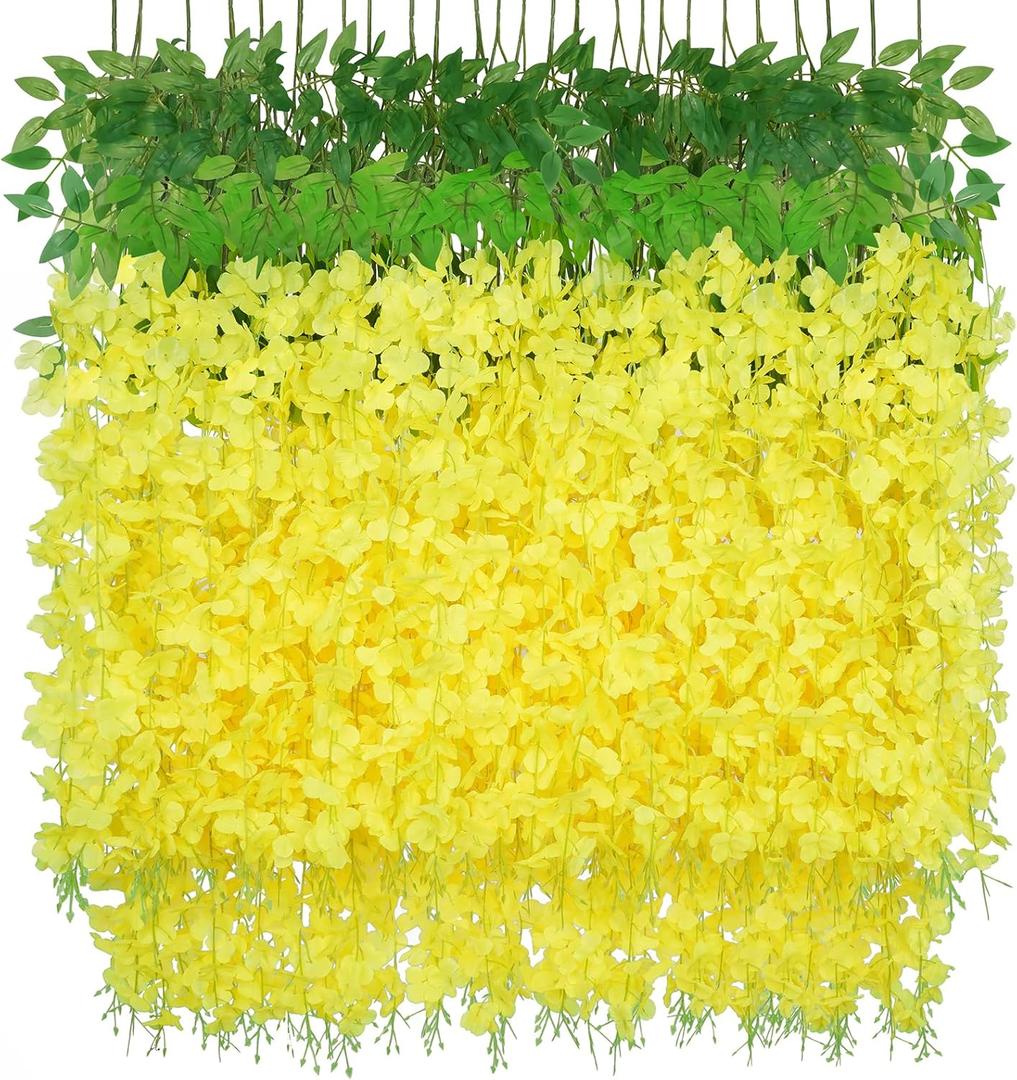 BLEUM CADE 36Pcs Yellow Fake Wisteria Hanging Flowers, 3.6Ft/Pcs Artificial Wisteria Garland, Hanging Flowers for Wedding Party Home Backdrop Wall Decoration
