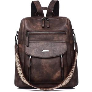 WYFJNX PU Leather Womens Backpack Purse Ladies Backpack Handbag Fashion Shoulder Bag Small Travel Bag Brown