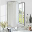 36x24 Bathroom Mirror Rect Wall Mounted Aluminum Metal Frame Silver HD Crystal Clear Tempered Glass, Make-Up Vanity Mirrors for Bedroom, Entryway, Living Room, Horizontally or Vertically