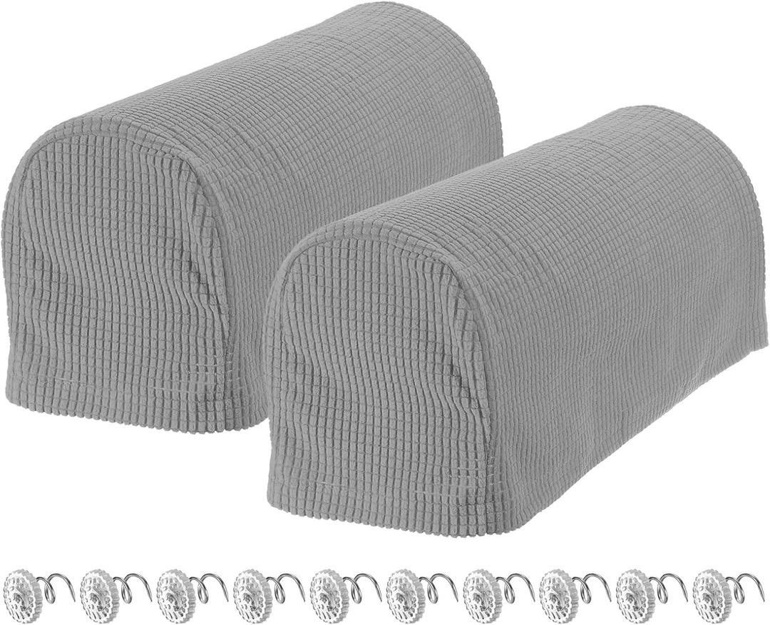 Stretch Armrest Covers Armchair Anti-Slip for Chairs Sofas Couch Arm Covers Recliner Sofa 1 Set w/Twist Pins(Light Gray) (Grey)