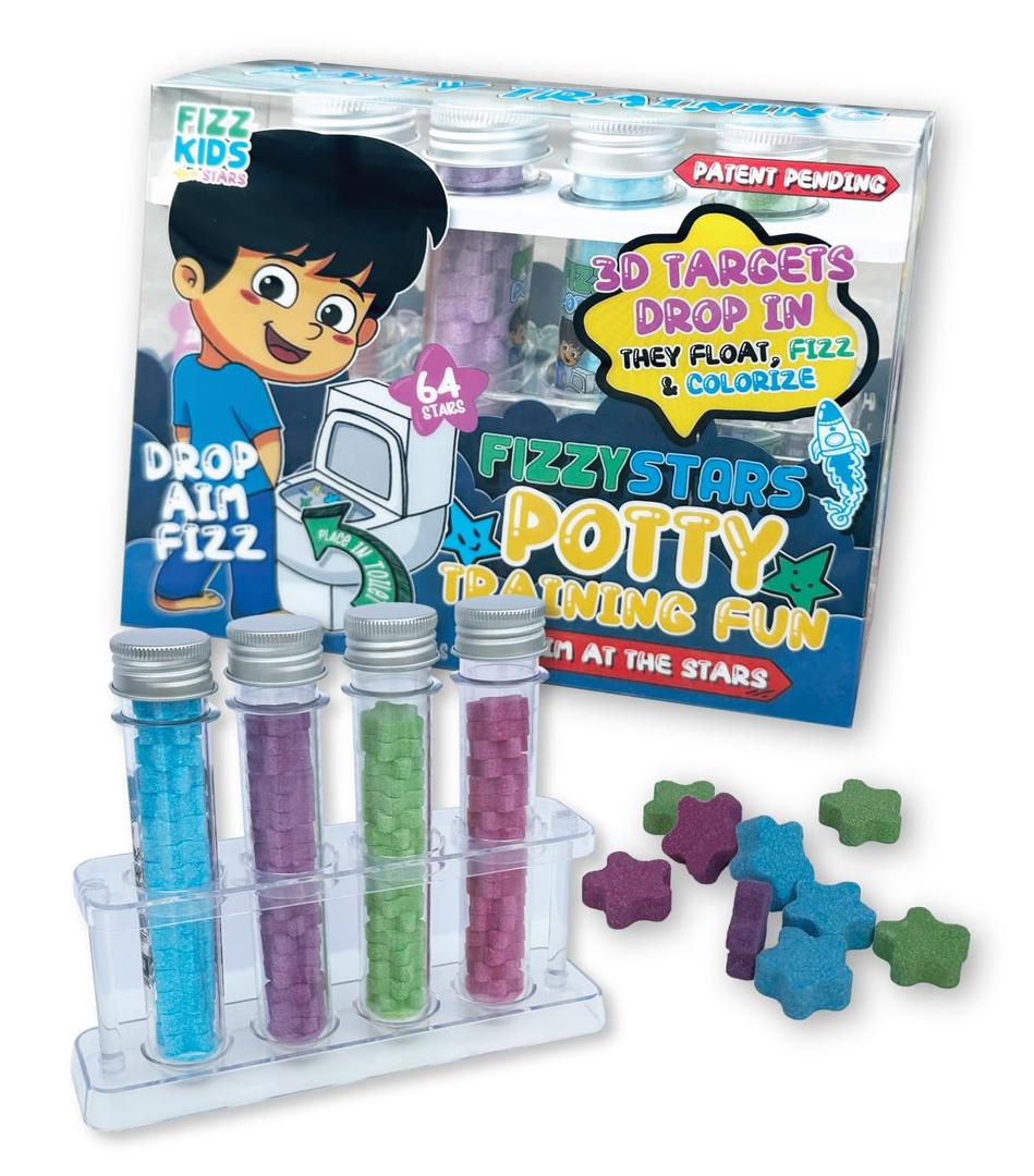 Fizzy Stars-Speed Up Potty Training Star-Shaped Potty Targets That Bubble & Change Color Fun Toilet & Urinal Aim Trainer for Toddlers (1 Pack 64 Stars)