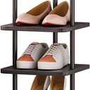 SORCEDAS 7 Tiers Vertical Shoe Rack Wooden Shoe Storage Organizer for Space Saving Narrow Shoe Shelf Storage 7 Pairs for Entryway Living Room Bedroom(Black + Rustic Dark Brown)