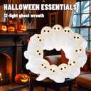 Light-Up Halloween Ghost Wreath, 12 Glowing White Spooky Halloween Wreaths for Front Door, Outdoor & Indoor Hanging Decoration for Wall Door, Halloweens Decor