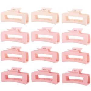 12 Pcs Pink Large Square Hair Claw Clips for Women, 4.3-Inch Matte Rectangle Claw, Strong Hold Non-slip Hair Clips for Thick & Thin Hair