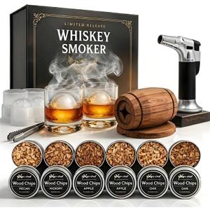 Yodel Whiskey Smoker Kit with Torch – Old Fashioned Cocktail Smoker Set with 6 Wood Chip Flavors, 2 Whiskey Glasses & 2 Ice Ball Molds – Gifts for Men, Dad, Husband & Him