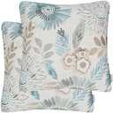 Mika Home Pack of 2 Decorative Throw Pillows Cases Cushion Cover for Sofa Couch Bed,Sunflower Pattern,20x20 Inches,Blue Cream