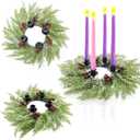 Unittype 5 Pieces Christmas Advent Wreath with Candles Holder Wreath Decor Christmas Advent Candles for Home Fireplace Church Xmas Centerpiece Table Decor(Stylish)