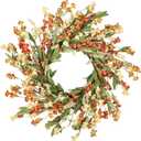 Artgar Fall Wreath, Fall Wreaths for Front Door, 24 in Fall Decor Floral Wreath, Door Wreaths for Front Door Outside All Season for Thanksgiving Home Indoor Outdoor Wall Decor (White Orange Yellow)