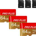 3 Pack TF Card 64GB with Adapter, High Speed Memory Card, UHS-I C10 A1 Memory TF Card for Tablet/Mobile Phone/Camera/Car Audio/Game Console (TF162 64GB-3 Pack)