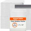 Amazon Basics Poly Bubble Self-Seal Mailer, 6" x 10" (Internal Size - 5.75" x 9"), White, 50-Pack, White/Grey