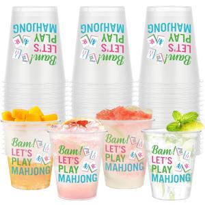 Meanplan 50 Pcs Mahjong Cups Plastic Reusable 12 oz Mah Jong Accessories Gifts and Party Supplies Drinking Cups for Women Game Night Family Play Day Theme Birthday Party Decorations(Mahjong)