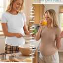 Ficerd 3 Pack Women's Maternity Shirts Short Sleeve Ribbed Pregnancy Tops Crew Neck Basic Tees Summer Mama Clothes(Khaki, White, Black,Small) (S)