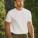 JMIERR Men's T-Shirts Casual Knit Short Sleeve Cotton Crewneck Solid Honeycomb Knitted Pullover Tees (Green, XL)