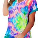 GOOTUCH Womens Summer Tops Tie Dye Short Sleeve Shirt V Neck T Shirts Casual Loose fit Blouses (S)