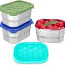 Gencywe 3 Pack Stainless Steel Snack Containers for Kids, 8 oz Easy Open Leak Proof Small Toddler Snack Containers with Silicone Lids, Stackable Metal Lunch Box for Daycare and School (Blue)