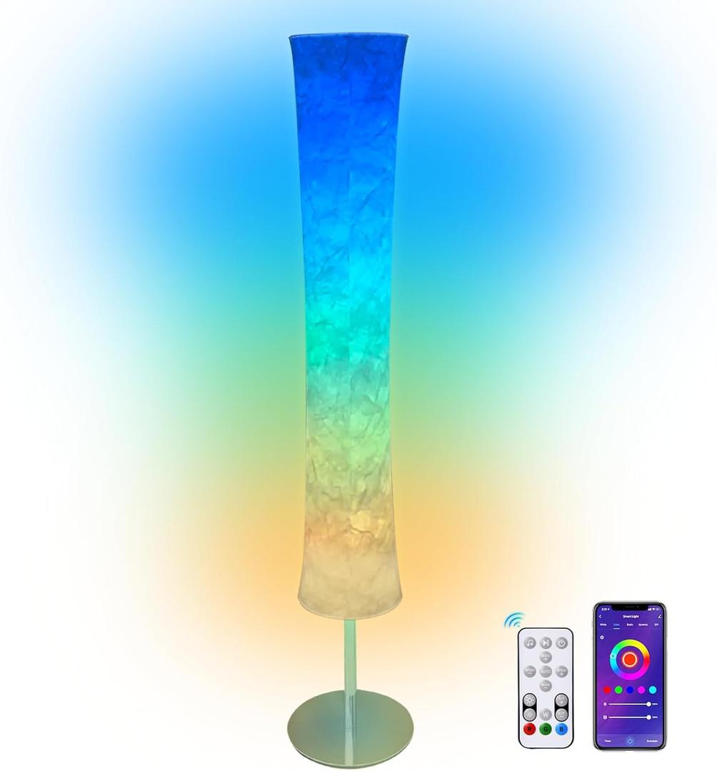 IoF Smart Corner Floor Lamp - 60" LED RGB Standing Lamp Mood Lighting Color Changing Floor Lamps Light for Living Room Bedroom Decor with Alexa Google Assistant WiFi(Chromed) (Chrome-plated Base)