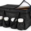 Bodaon Insulated Food Delivery Bag with 4 Cup Holders, XXL Pizza Cooler Bags, Rideshare Delivery Bag, Thermal Cold/Hot Styrofoam Carrier for Catering/Shopping/Travel/Car, Warmer/Frozen (Black)