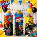 SmoothNovelty 3 Pcs City Theme Hero Party Supplies Hero Cylinder Pedestal Stand Covers Spandex Plinth City Covers Cityscape Buildings Decor for Birthday Party Shower Props Decor