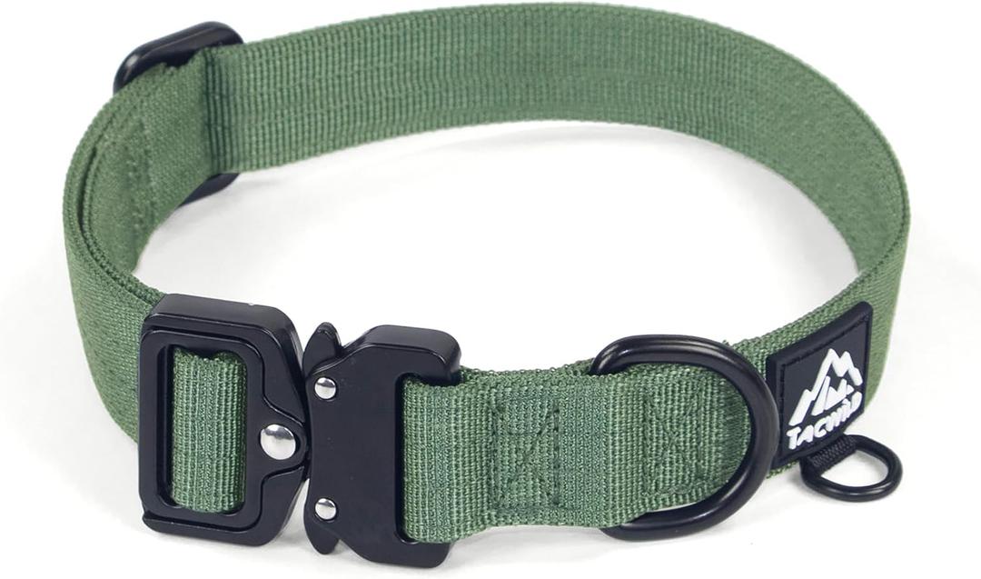 Tacwild Heavy Duty Dog Collars for Medium and Large Dogs - Adjustable, Chew Proof Nylon Collar with Metal Quick Release Buckle and D-Ring for Dog Tags (Dark Green, 2XL) (2XL(1.5''Width, Fit 20''-32''))