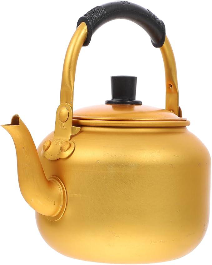 Cabilock Yellow Aluminum Rice Wine Pot 34Oz Tea Kettle with Anti-Leak Spout and Non-Slip Handle for Home and Restaurant Use