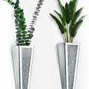Crystal Wall Vase Hanging Flower-vase - Silver Crushed Diamond Mirrored Container Flower Vase Home Decor for Living Room, Dining Room, Bedroom, Set of 2 11.2 Inch High Wittolins