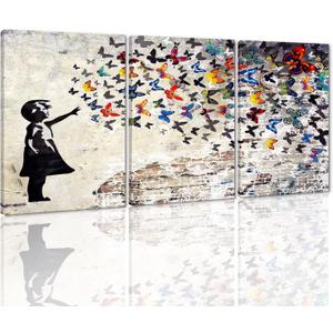 Colorful Graffiti Wall Art Funny Butterfly Paintings Banksy Street Art Mural Pop Art Home Office Wall Decor Framed Canvas Wall Decor for Living Room Ready to Hang - 24x36inchx3Pcs