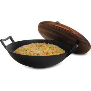 Megachef 14 Inch Pre-Seasoned Cast Iron Wok with Lid