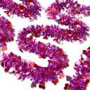 50 FT Valentines Day Garland Decor Red Pink Purple Heart Tinsel Garland Metallic Glitter Hanging Garlands Valentines Day Decorations for Tree Mantel Home Indoor Wedding Galentines Party Romantic Decor