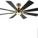 WINGBO 60" DC Ceiling Fan with Lights and Remote Control, Gold and Black Ceiling Fan, 8 Plywood Blades, 6-Speed Reversible DC Motor, Modern Ceiling Fans Indoor for Kitchen Bedroom Living Room