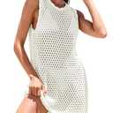 ANRABESS Womens Swimsuit Cover Up Sleeveless Knit 2025 Summer Outfits Swimwear Bathing Suit Coverup Crochet Beach Dress White Large