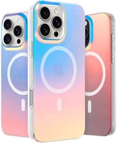LONLI Hue - Magnetic Case for iPhone 16 Pro - [Compatible with Magsafe] - [360° Shock-Absorbent Bumper] - [Cute and Unique Phone Cover for Girls and Women] - Fluorescent Holographic Iridescent