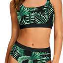 Girls Swimsuits 3 Piece Bathing Suit Allover Printed Criss Cross Bikini Set with Cover Up Skirt Beach Swimwear 7-16 Years