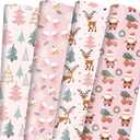 Vnaaem Pink Christmas Wrapping Paper for Boys Girls Kids - Cute Xmas Gift Wrap With Santa Tree Reindeer Design for Holiday Party Celebration - 20 X 28Inches Per Sheet(8 Pack)