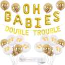 JOYMEMO Twins Baby Shower Decorations Set Gold Theme, Double Trouble Banner, OH BABIES Balloons, Mummy To Be Sash for Babies Party Supplies