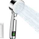 Filter Shower Head, Shower Head with Temperature Display and Filter, High Pressure Water Flow and Multiple Spray Modes (Silver)