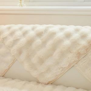MERRYLIFE Thick Plush Faux Rabbit Fur Sofa Slipcovers 1-Piece Non-Slip Warm Soft Cozy Couch Covers Pillow Covers Furniture Protector (Beige, Sofa Cushion 90 * 90cm)